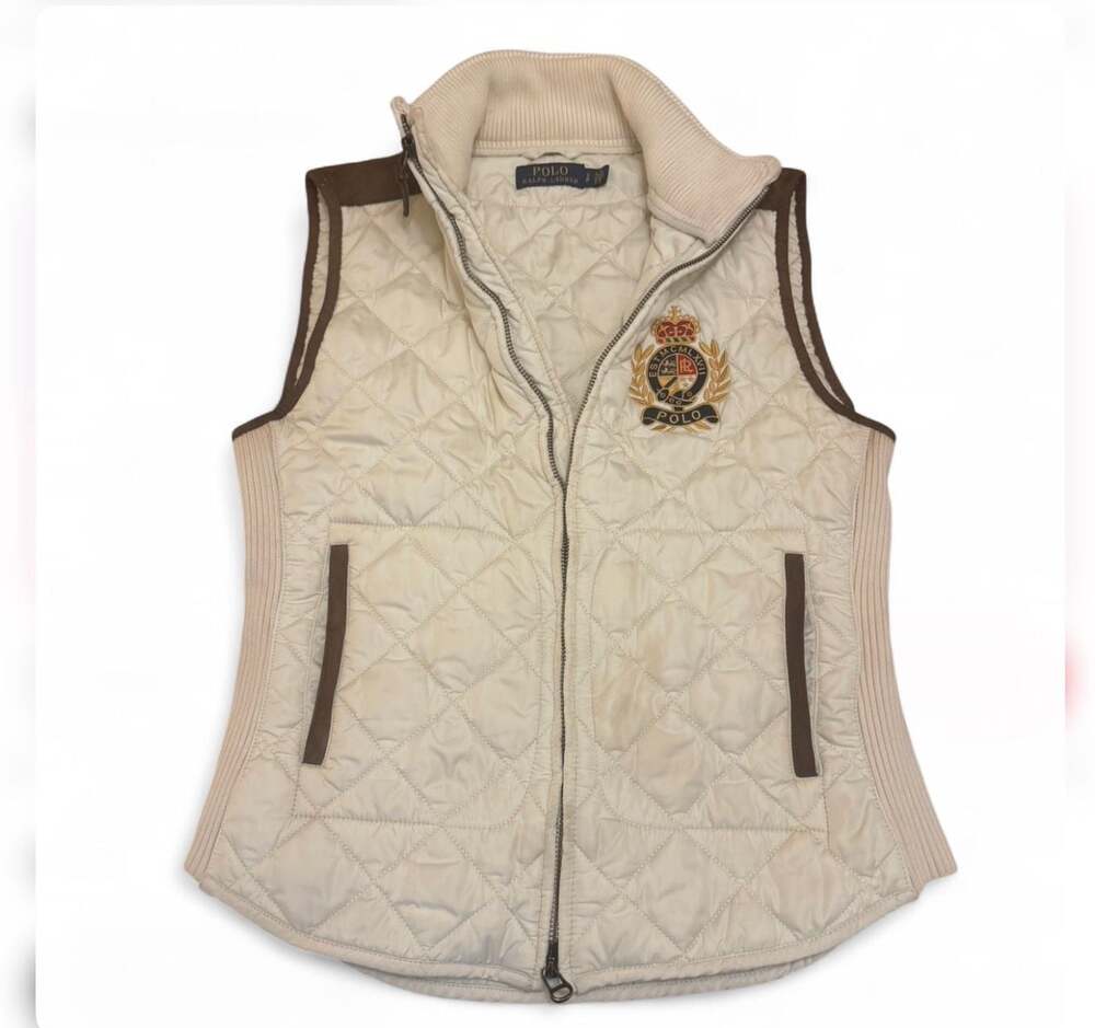 Vintage Polo Ralph Lauren Beige Quilted Crest Vest